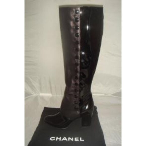 Runway Chanel Buttoned Boots Black/Brown Patent Leather Size 10 US / 40 EUR New - Picture 8 of 10